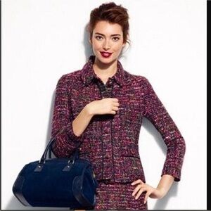 NWOT Talbots tweed blazer w/patch  pockets, covered buttons & stunning colors